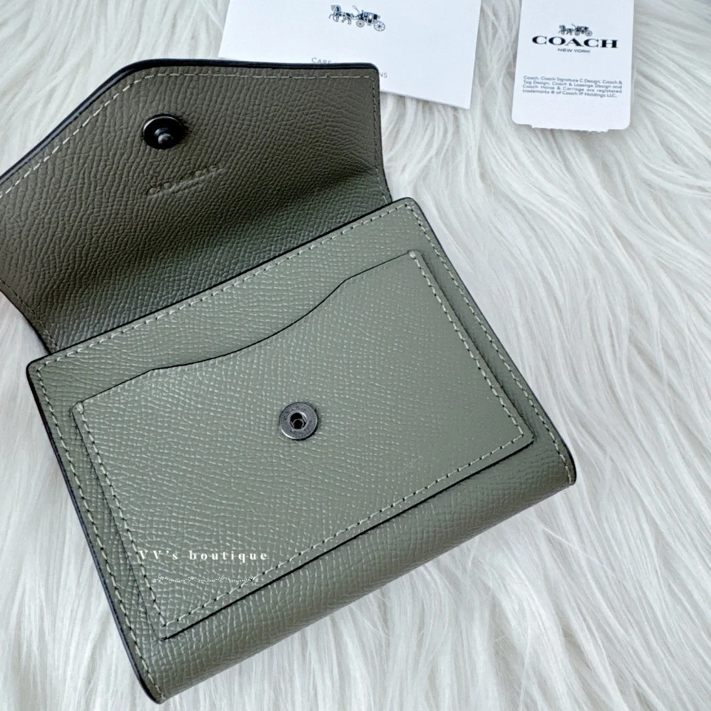 NWT Coach Crossgrain Leather Small Wallet Trifold Light Fern Army Green 58298 - Picture 3 of 5